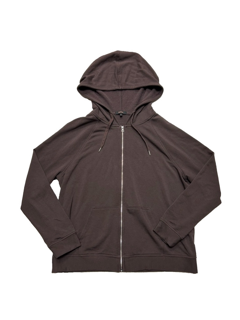 Quince SuperSoft Fleece Full Zip Up Hoodie Fig Brown Sweatshirt Jacket Size L